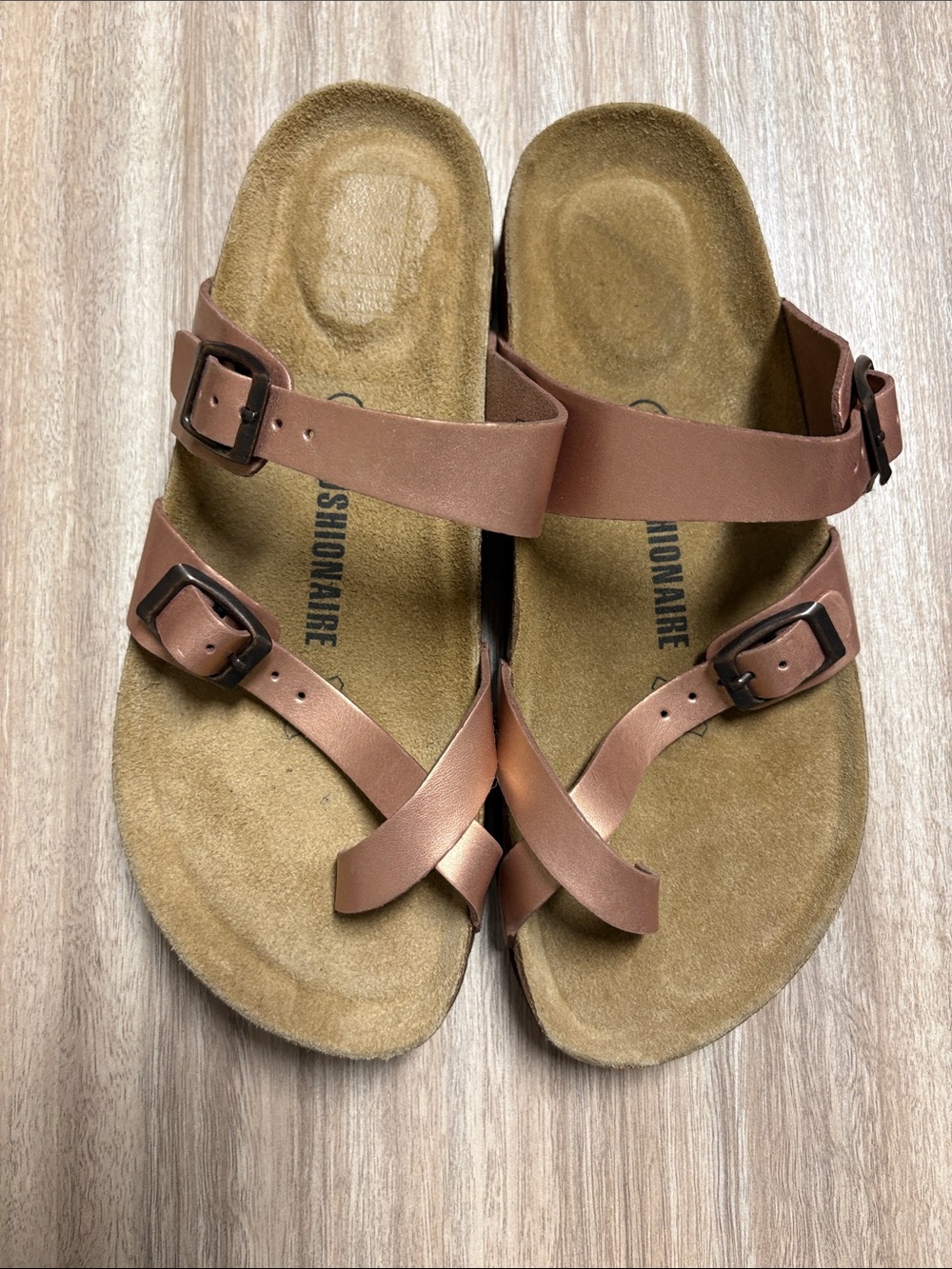 Cushionaire Rose  Double-Buckle Leather Slide Sandals